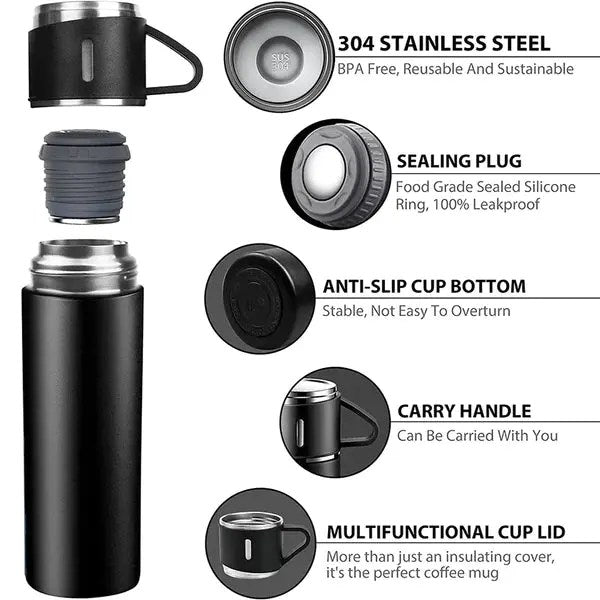 Vacuum Flask Set 3 Cup 500 Ml Double-layer Stainless Steel Vacuum Flask Set ( Random Color )